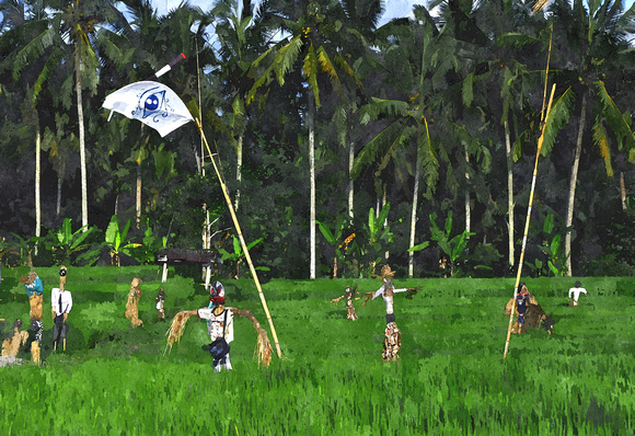 scarecrows in rice fields ubud indonesia